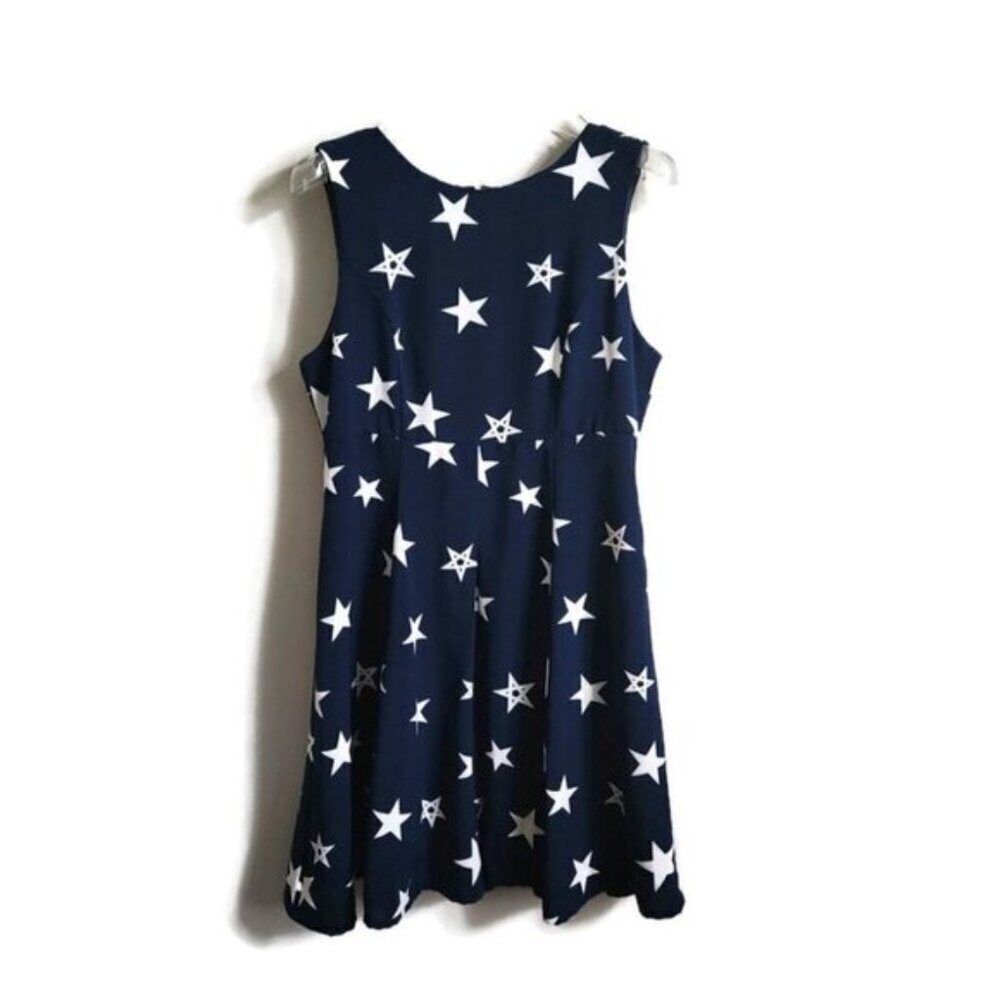 MOUSSY | Star print dress navy white fit flare sz M